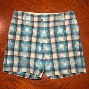 New York & Company | Women’s Teal and Brown Plaid Manhattan Chino Shorts Size 14